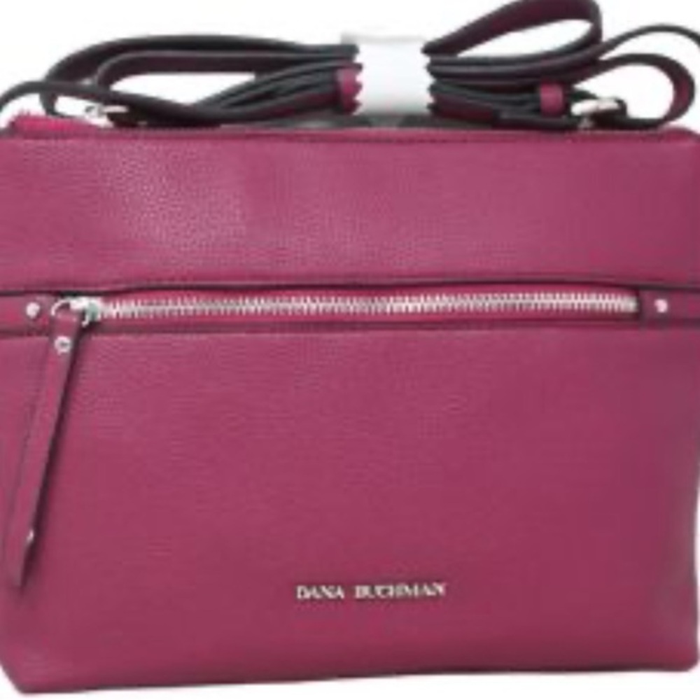 Dana Buchman crossbody bag in deep berry pink shade.